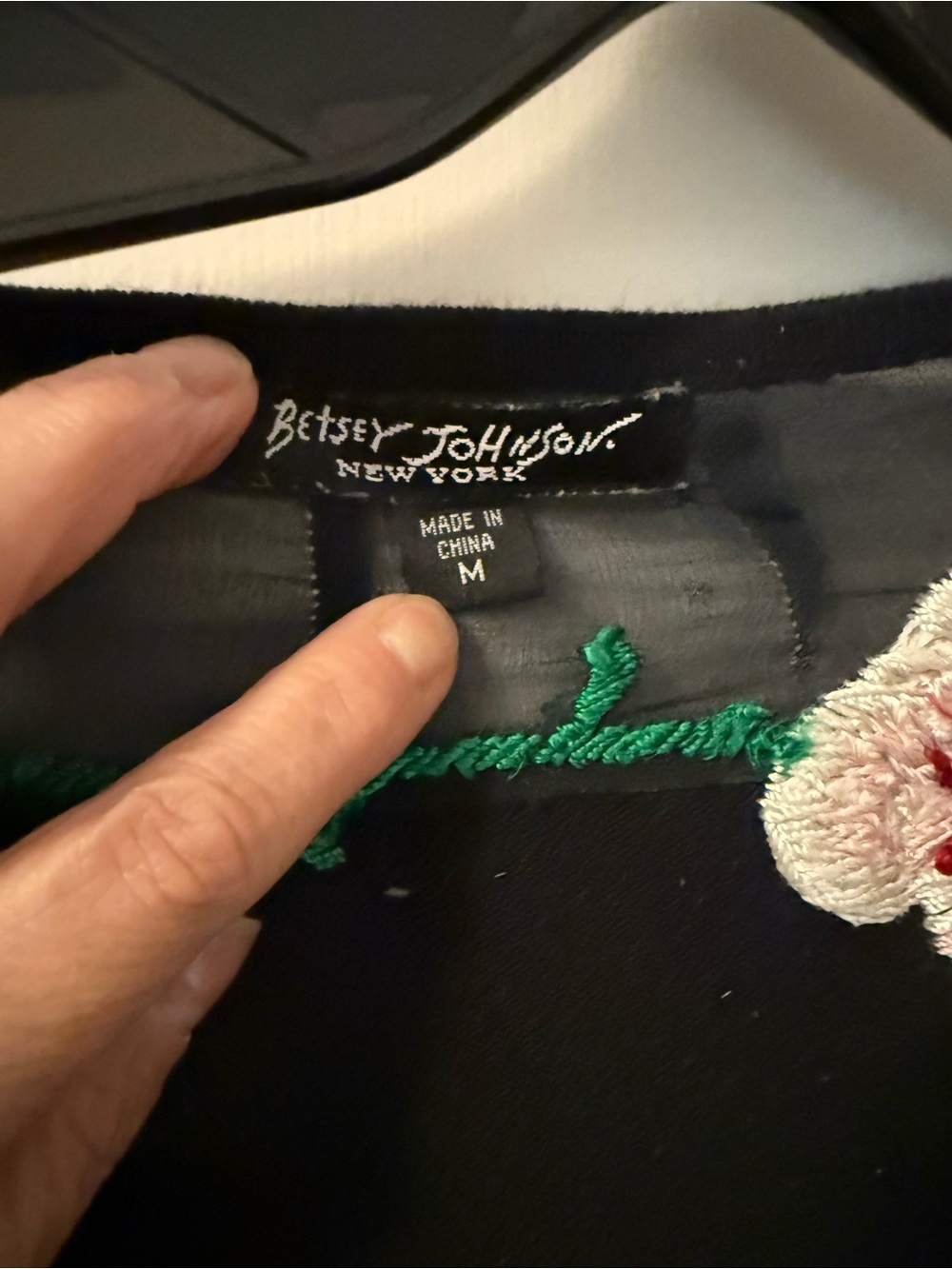 Y2K Betsey Johnson Black Sweater with Floral Hand Embroidery - Picture 3 of 4